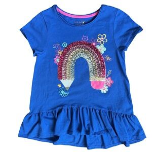 Cynthia Rowley 10/12 Girls Rainbow Pencil Sequin blue short sleeve shirt